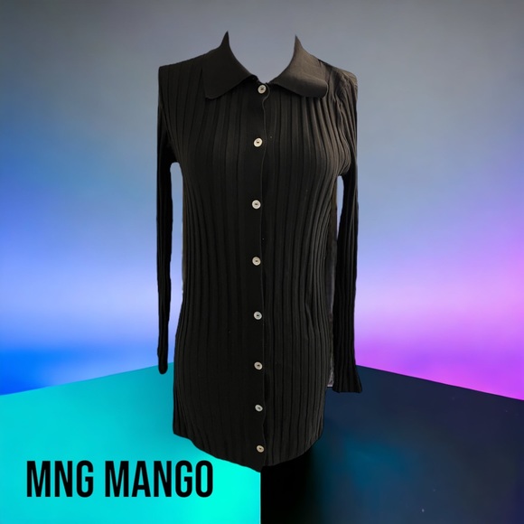MNG MANGO BLACK CLASSIC LONG RIBBED CARDIGAN SWEATER TOP small - Picture 6 of 7